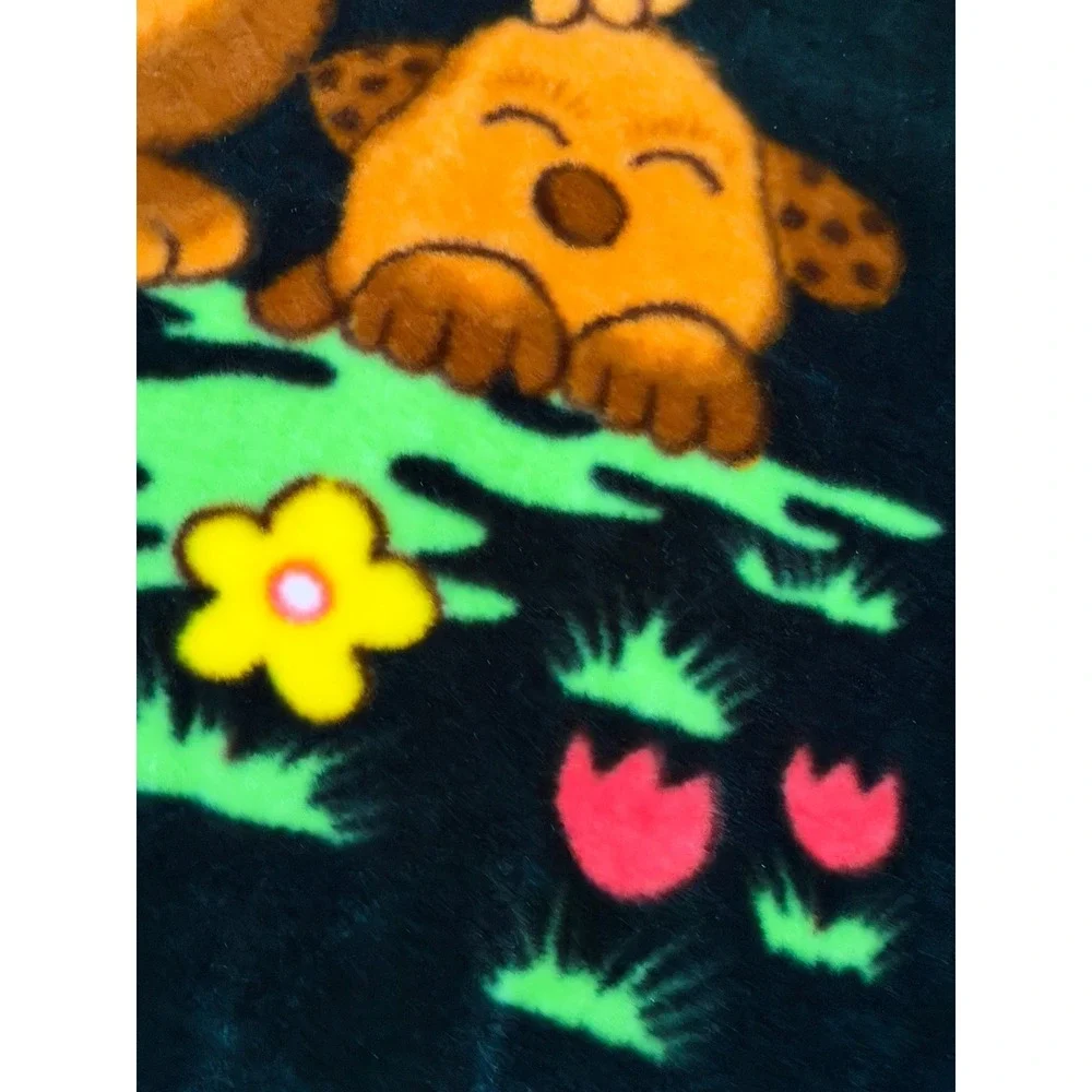 Vintage Teddy Bear Puppy Plush Mink Style Fleece Blanket Forest Green Kidcore